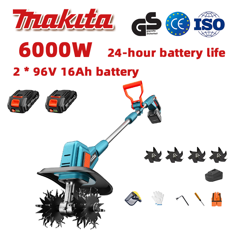 (24 valandų baterijos veikimo laikas) 6000 W plūgas + 96 V 16 Ah ličio akumuliatorius * 2 + greitas įkroviklis * 1 + plūgo peiliai * 4 + įvairūs priedai