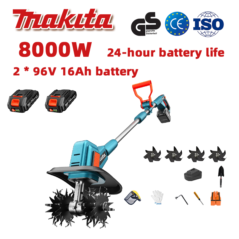 (24 valandų baterijos veikimo laikas) 8000 W plūgas + 96 V 16 Ah ličio akumuliatorius * 2 + greitas įkroviklis * 1 + kastuvas * 1 + plūgo peiliai * 4 + įvairūs priedai