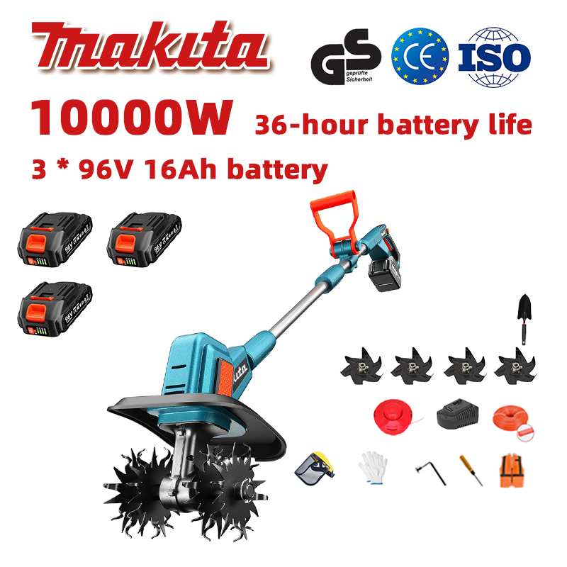 (Baterijos veikimo laikas 36 valandos) 10000 W plūgas + 96 V 16 Ah ličio akumuliatorius * 3 + greitas įkroviklis * 1 + kastuvas * 1 + plūgo peilis * 4 + pjovimo virvė * 1 + įvairūs priedai